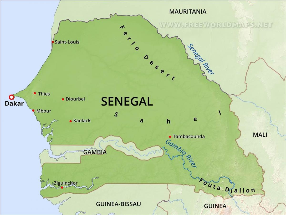 mapa físico, mapa do Senegal