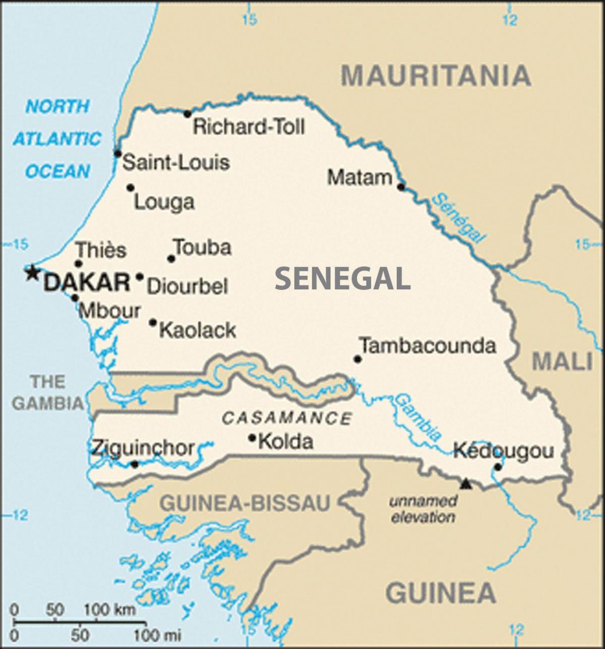 mapa de Senegal e países vizinhos